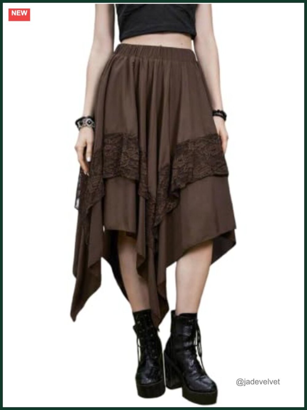 Women Renaissance Fairy Midi Skirt Lace Layered Asymmetrical High Low